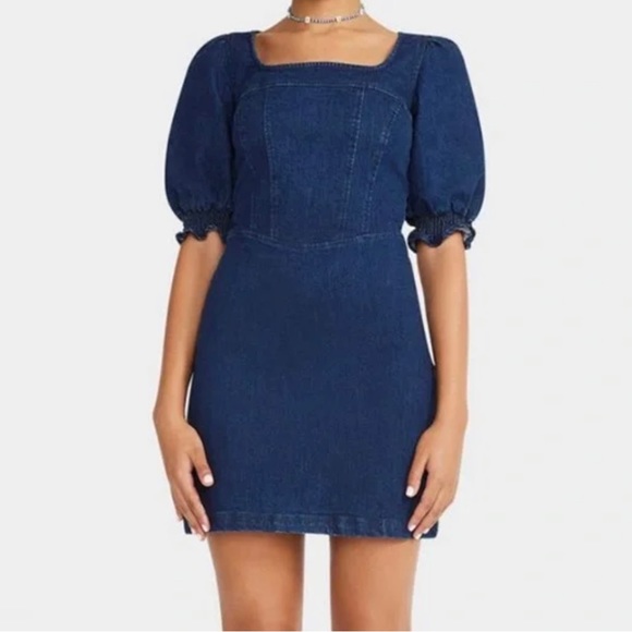 💙NWOT Betsy Johnson Denim Puff Sleeve Dress in Size Small - Picture 8 of 9
